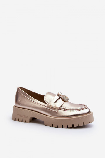 Haut Schuhe Mokassins mit Ornamenten CheBello 4291 goldene Farbe