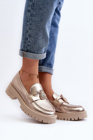 Haut Schuhe Mokassins mit Ornamenten CheBello 4291 goldene Farbe 2