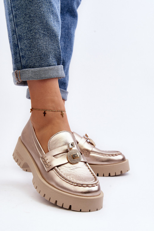 Haut Schuhe Mokassins mit Ornamenten CheBello 4291 goldene Farbe Haut Schuhe Mokassins mit Ornamenten CheBello 4291 goldene Farbe