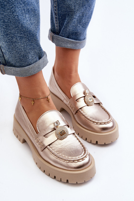 Haut Schuhe Mokassins mit Ornamenten CheBello 4291 goldene Farbe Haut Schuhe Mokassins mit Ornamenten CheBello 4291 goldene Farbe