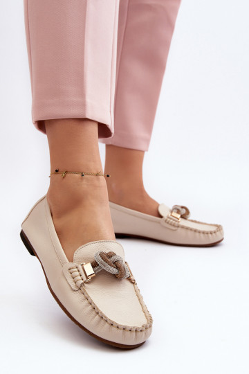 Leder Damen Mokassins mit Ornamenten Laura Messi 2761 in Elfenbeinfarbe
