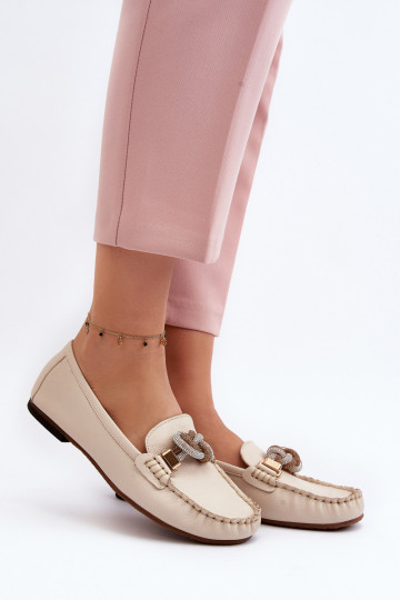 Leder Damen Mokassins mit Ornamenten Laura Messi 2761 in Elfenbeinfarbe 2