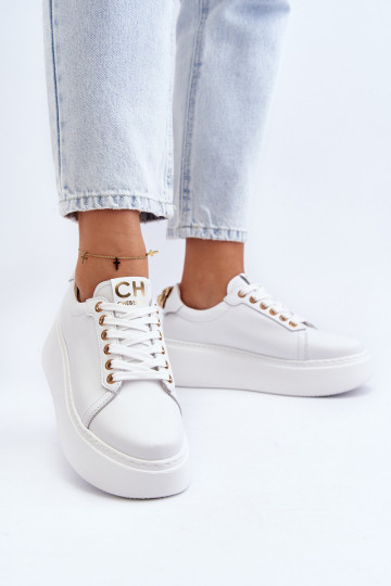Leder Sneakers mit Plattform CheBello 4367 in Weißfarbe
