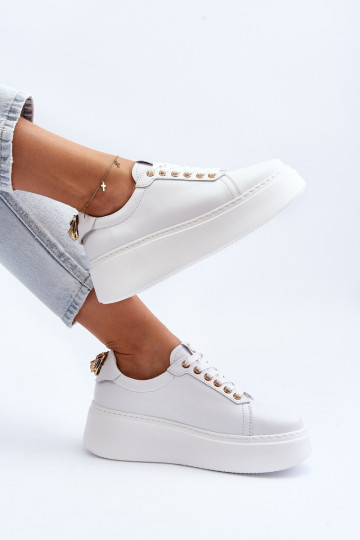 Leder Sneakers mit Plattform CheBello 4367 in Weißfarbe 2