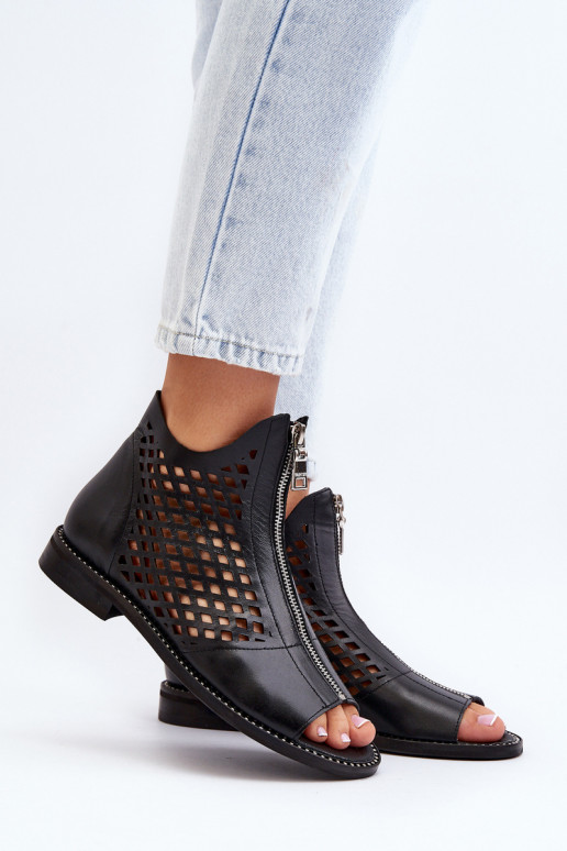 Zazoo 977/L Haut Durchbrochene Sandalen Zum Schloss schZuarze Farbe Zazoo 977/L Haut Durchbrochene Sandalen Zum Schloss schZuarze Farbe