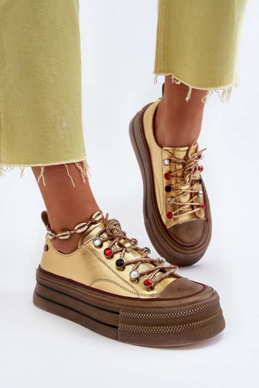 Frauen Schuhe mit einer Plattform GOE NN2N4055 goldene Farbe Frauen Schuhe mit einer Plattform GOE NN2N4055 goldene Farbe