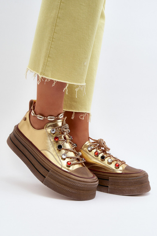 Frauen Schuhe mit einer Plattform GOE NN2N4055 goldene Farbe Frauen Schuhe mit einer Plattform GOE NN2N4055 goldene Farbe