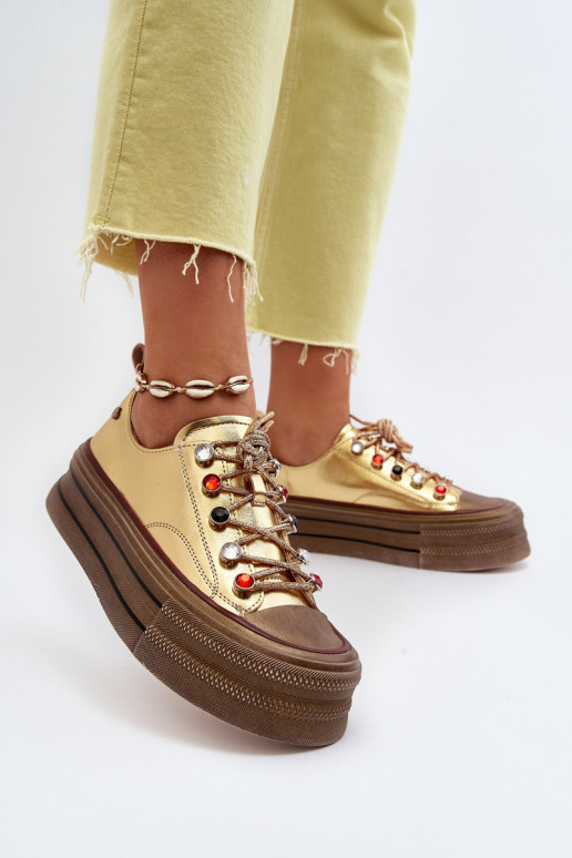 Frauen Schuhe mit einer Plattform GOE NN2N4055 goldene Farbe Frauen Schuhe mit einer Plattform GOE NN2N4055 goldene Farbe