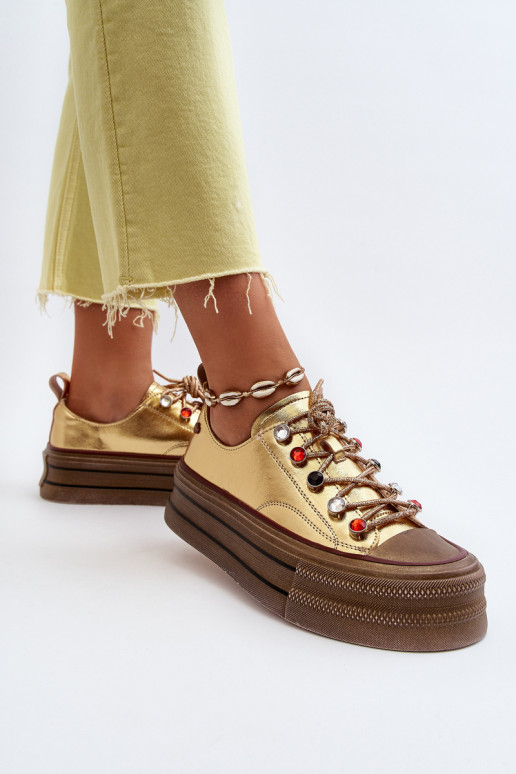 Frauen Schuhe mit einer Plattform GOE NN2N4055 goldene Farbe Frauen Schuhe mit einer Plattform GOE NN2N4055 goldene Farbe