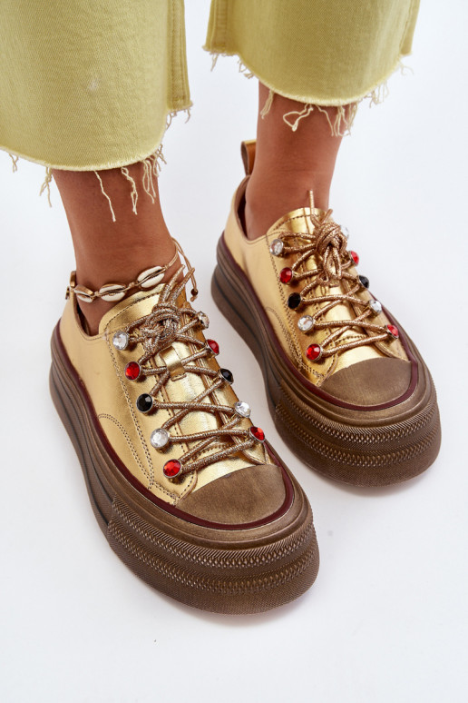 Frauen Schuhe mit einer Plattform GOE NN2N4055 goldene Farbe Frauen Schuhe mit einer Plattform GOE NN2N4055 goldene Farbe