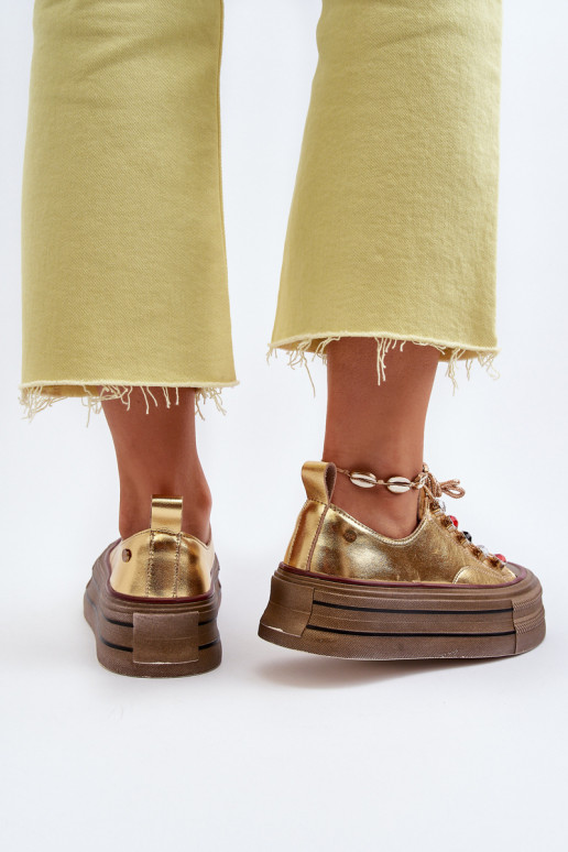 Frauen Schuhe mit einer Plattform GOE NN2N4055 goldene Farbe Frauen Schuhe mit einer Plattform GOE NN2N4055 goldene Farbe