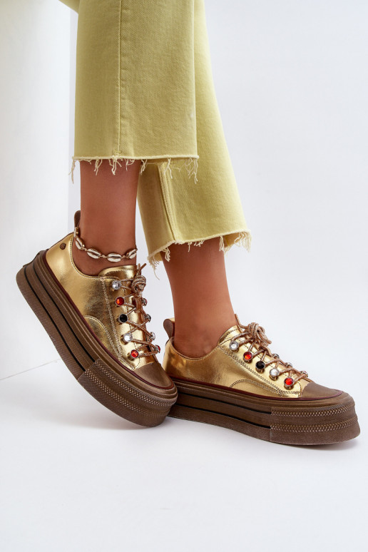 Frauen Schuhe mit einer Plattform GOE NN2N4055 goldene Farbe Frauen Schuhe mit einer Plattform GOE NN2N4055 goldene Farbe