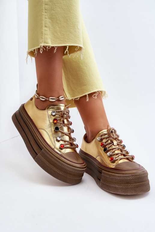 Frauen Schuhe mit einer Plattform GOE NN2N4055 goldene Farbe Frauen Schuhe mit einer Plattform GOE NN2N4055 goldene Farbe