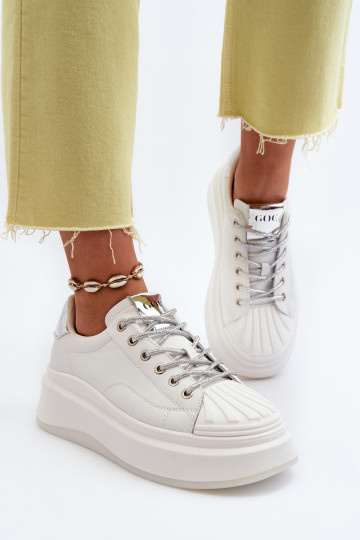 Leder Damen Sneakers mit Plattform GOE NN2N4033 in Weißfarbe