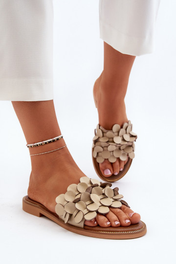 Zazoo 40381 Feminin Lederhausschuhe mit breiten Absätzen Beige