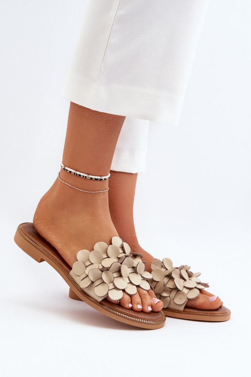 Zazoo 40381 Feminin Lederhausschuhe mit breiten Absätzen Beige Zazoo 40381 Feminin Lederhausschuhe mit breiten Absätzen Beige