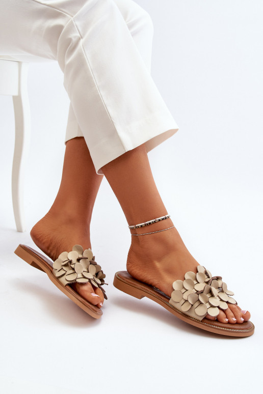 Zazoo 40381 Feminin Lederhausschuhe mit breiten Absätzen Beige Zazoo 40381 Feminin Lederhausschuhe mit breiten Absätzen Beige