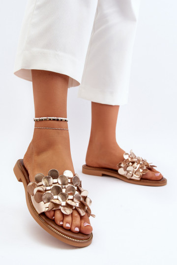 Zazoo 40381 Damen Leder Clogs mit breiten Absätzen in Goldfarbe