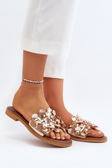 Zazoo 40381 Damen Leder Clogs mit breiten Absätzen in Goldfarbe 2