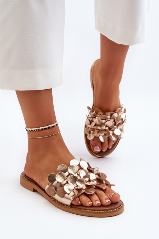 Zazoo 40381 Feminin Lederhausschuhe mit breiten Absätzen goldene Farbe Zazoo 40381 Feminin Lederhausschuhe mit breiten Absätzen goldene Farbe