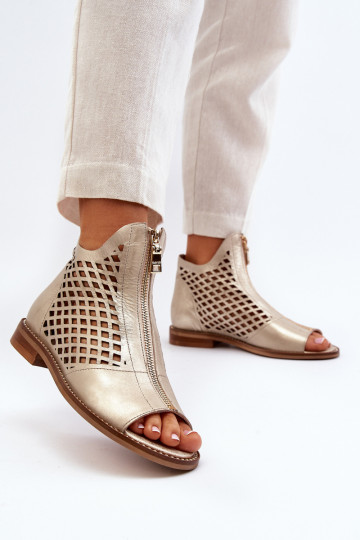 Zazoo 977/L Haut Durchbrochene Sandalen Zum Schloss goldene Farbe