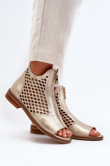 Zazoo 977/L Leder Ażurowe Sandalen in Gold 2