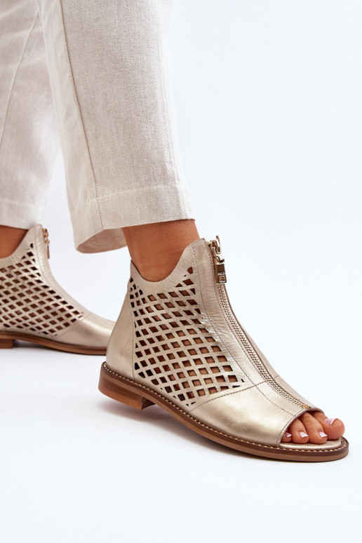 Zazoo 977/L Haut Durchbrochene Sandalen Zum Schloss goldene Farbe Zazoo 977/L Haut Durchbrochene Sandalen Zum Schloss goldene Farbe