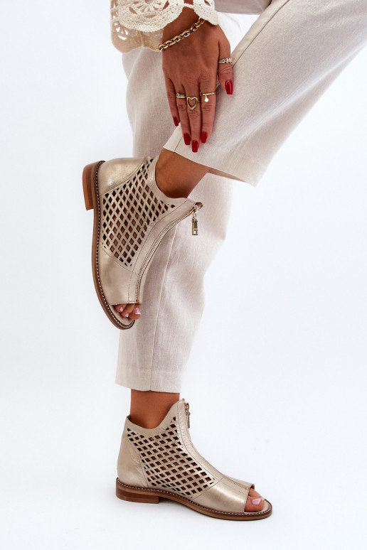 Zazoo 977/L Haut Durchbrochene Sandalen Zum Schloss goldene Farbe Zazoo 977/L Haut Durchbrochene Sandalen Zum Schloss goldene Farbe