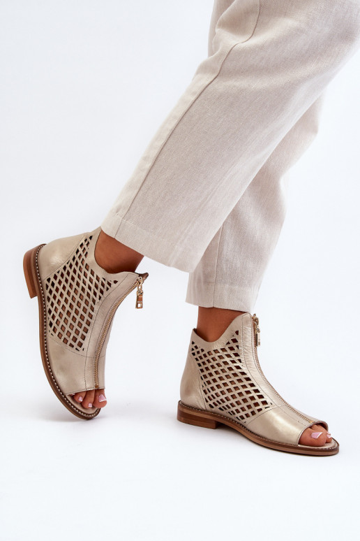 Zazoo 977/L Haut Durchbrochene Sandalen Zum Schloss goldene Farbe Zazoo 977/L Haut Durchbrochene Sandalen Zum Schloss goldene Farbe