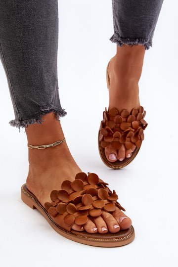 Zazoo 40381 Feminin Lederhausschuhe mit breiten Absätzen braune Farbe