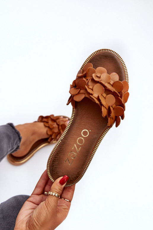 Zazoo 40381 Feminin Lederhausschuhe mit breiten Absätzen braune Farbe Zazoo 40381 Feminin Lederhausschuhe mit breiten Absätzen braune Farbe