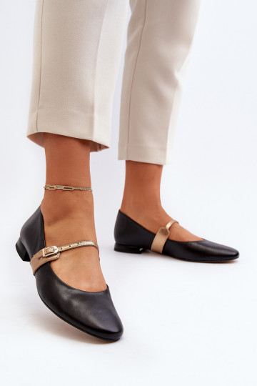 Ballerinas Feminin mit breiten Absätzen Laura Messi 2774 schZuarze Farbe