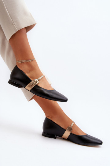 Ballerinas Feminin mit breiten Absätzen Laura Messi 2774 schZuarze Farbe 2