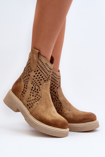 Zazoo 3470 INildlederschuhe Feminin mit breiten Absätzen mit durchbrochenen Elementen Beige 2