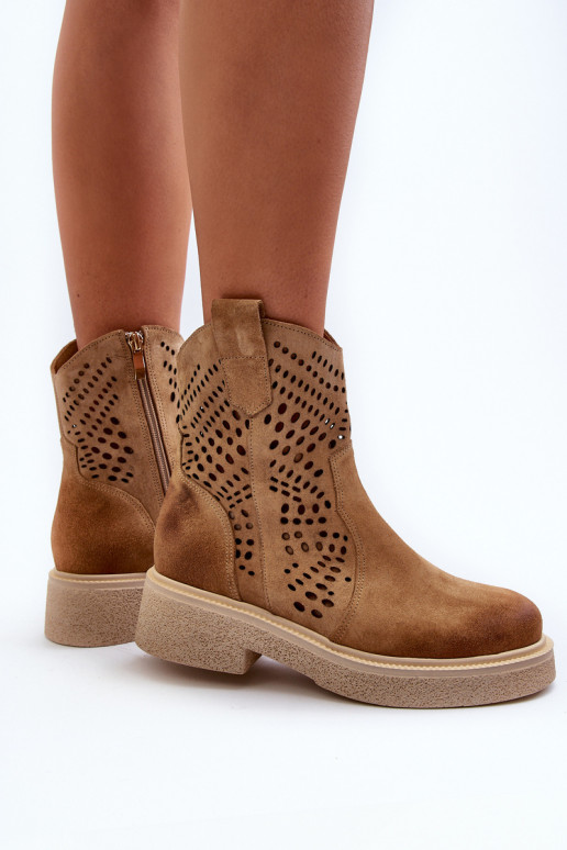 Zazoo 3470 INildlederschuhe Feminin mit breiten Absätzen mit durchbrochenen Elementen Beige Zazoo 3470 INildlederschuhe Feminin mit breiten Absätzen mit durchbrochenen Elementen Beige