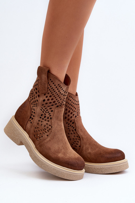 Zazoo 3470 INildlederschuhe Feminin mit breiten Absätzen mit durchbrochenen Elementen braune Farbe Zazoo 3470 INildlederschuhe Feminin mit breiten Absätzen mit durchbrochenen Elementen braune Farbe