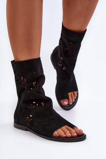 Zazoo 3437 Frauen Wildleder Sandalen mit Schaft in Schwarz