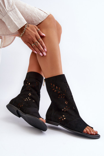 Zazoo 3437 Feminin INildledersandalen mit einem Stiefel Zum Schloss schZuarze Farbe 2