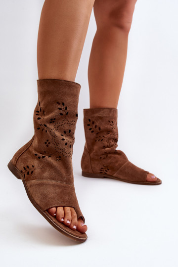 Zazoo 3437 Frauen Wildleder Sandalen mit Schaft in Braun
