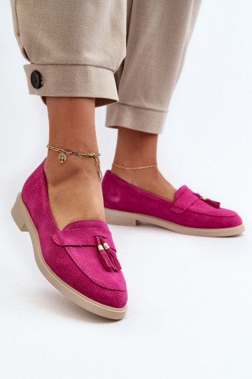 Zazoo 3420 Frauen Wildleder Mokassins mit breiten Absätzen in Fuchsia