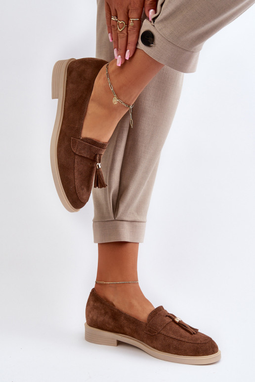 Zazoo 3420 INildledermokassins Feminin mit breiten Absätzen braune Farbe