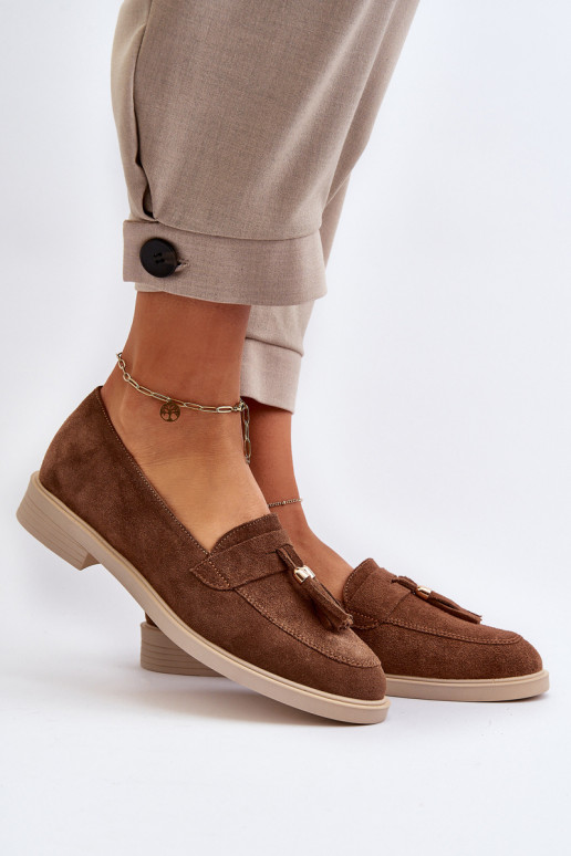 Zazoo 3420 INildledermokassins Feminin mit breiten Absätzen braune Farbe