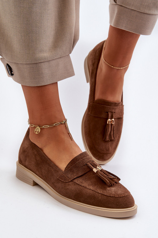 Zazoo 3420 INildledermokassins Feminin mit breiten Absätzen braune Farbe