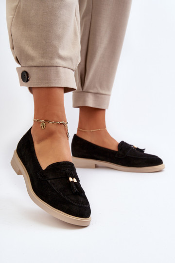 Zazoo 3420 INildledermokassins Feminin mit breiten Absätzen schZuarze Farbe