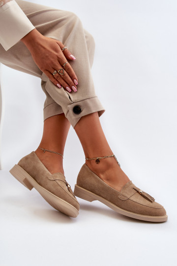 Zazoo 3420 Frauen Wildleder Mokassins mit breiten Absätzen in Sand 2