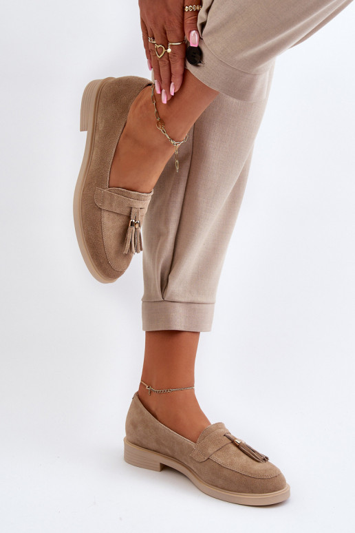 Zazoo 3420 INildledermokassins Feminin mit breiten Absätzen Beige Zazoo 3420 INildledermokassins Feminin mit breiten Absätzen Beige