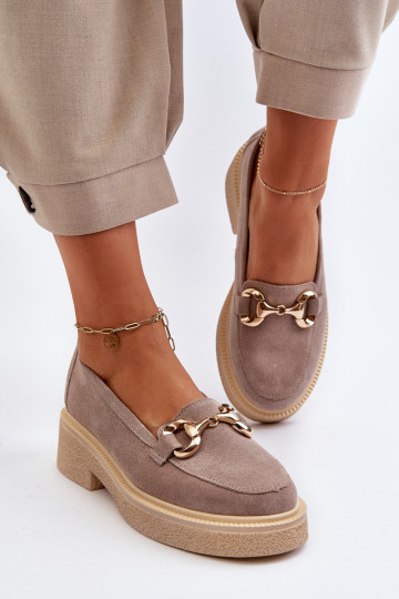 Zazoo 3429 Frauen Wildleder Mokassins mit Ornamenten in Cappuccino