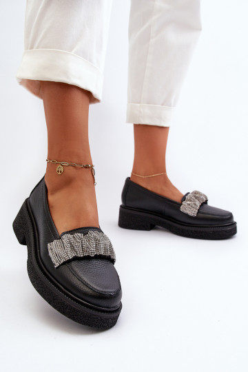 Zazoo 3419 Mokassins für Damen Haut Mit Zierband schZuarze Farbe