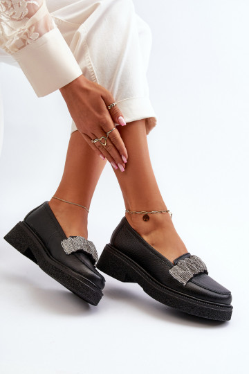 Zazoo 3419 Mokassins für Damen Haut Mit Zierband schZuarze Farbe 2