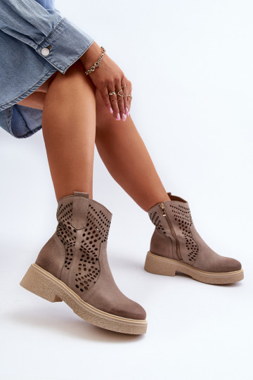 Zazoo 3470 INildlederschuhe Feminin mit breiten Absätzen mit durchbrochenen Elementen Cappuccino-Farbe